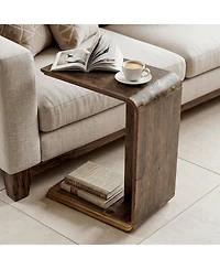 Tribesigns C-Shaped Solid Wood End Table Set of 2, Wooden Narrow Sofa Side Table
