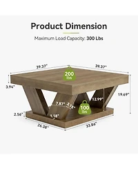 Tribesigns 2-Tier Rustic Wood Coffee Table, Farmhouse Square Coffee Table with Large Storage Shelf