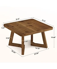 Tribesigns 31.5" Solid Wood Square Coffee Table, Farmhouse Accent Cocktail Tea Table with Double Geometric Pedestal