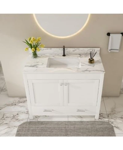 Sillysis Bathroom Vanity With Sintered Stone Carrara Top Large Storage Drawer Soft Close Doors Solid Wood Frame For Remodel