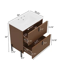 Sillysis Bathroom Vanity with Sink, Modern Fluted Mdf Cabinet, Soft Close Full-Extension Drawers for Small Spaces