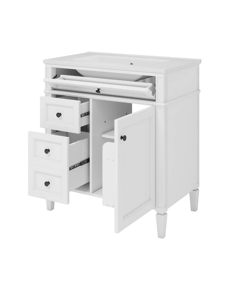 Sillysis Bathroom Vanity with Ceramic Sink, Solid Wood Cabinet, Ample Storage Drawers Adjustable Shelf for Small
