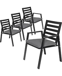LeisureMod Chelsea Outdoor Dining Armchair Set of 4, Modern Patio Chair with Aluminum Frame, Weather Resistant Uv-Protected Cushions Olefin Fabric