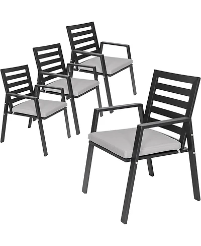 LeisureMod Chelsea Outdoor Dining Armchair Set of 4, Modern Patio Chair with Aluminum Frame, Weather Resistant Uv-Protected Cushions Olefin Fabric