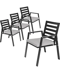 LeisureMod Chelsea Outdoor Dining Armchair Set of 4, Modern Patio Chair with Aluminum Frame, Weather Resistant Uv-Protected Cushions Olefin Fabric