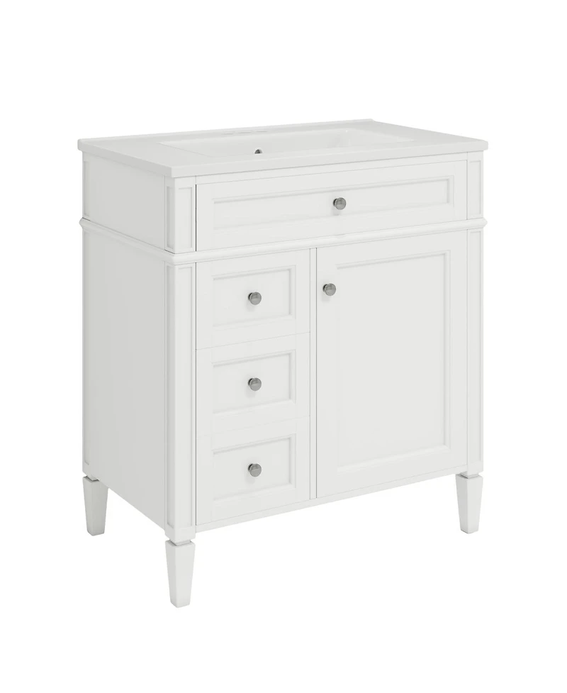 Sillysis Bathroom Vanity with Ceramic Sink, Solid Wood Cabinet, Ample Storage Drawers Adjustable Shelf for Small