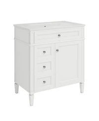 Sillysis Bathroom Vanity with Ceramic Sink, Solid Wood Cabinet, Ample Storage Drawers Adjustable Shelf for Small