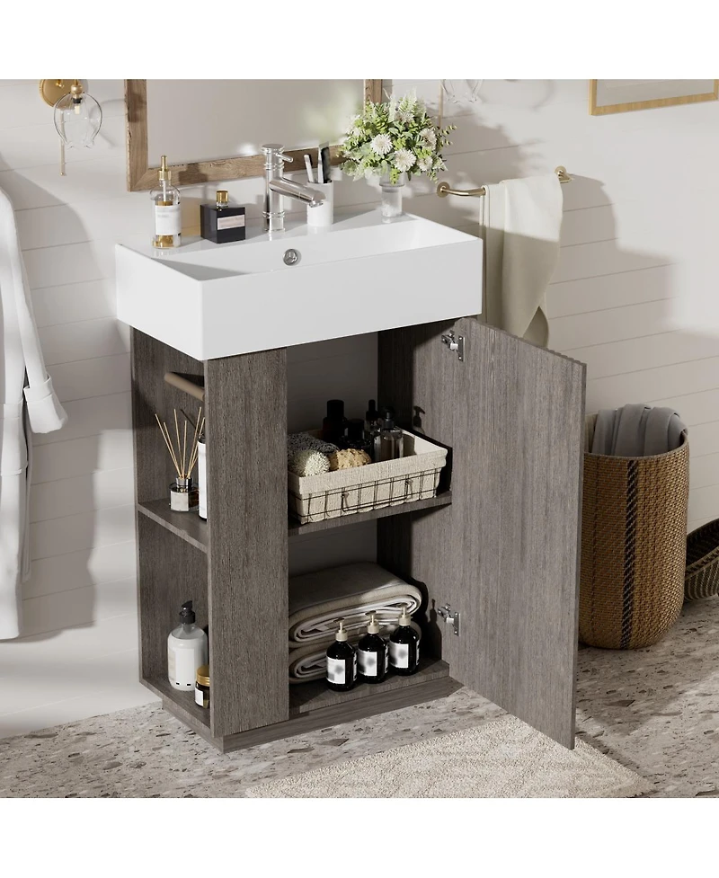 Sillysis Bathroom Vanity with Ceramic Sink, Mdf Cabinet, Soft Close Door and Tissue Holder for Small Spaces