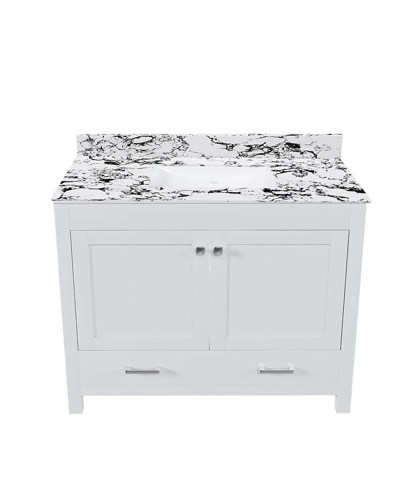 Sillysis Modern Bathroom Vanity with Marble-Style Top, Large Drawer Storage, Soft Close Doors