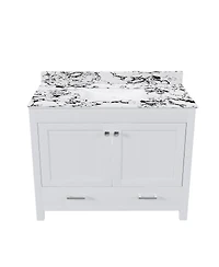 Sillysis Modern Bathroom Vanity with Marble-Style Top, Large Drawer Storage, Soft Close Doors