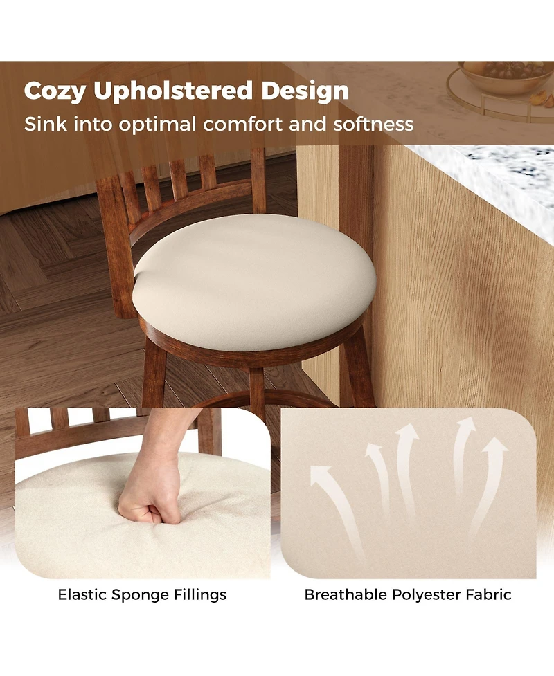 Gymax Swivel Counter Barstools Set of 2 w/Backrest and Upholstered Seat Footrest