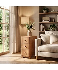 Tribesigns Solid Wood Nightstand with 3 Drawers, Narrow Farmhouse Bedside Table