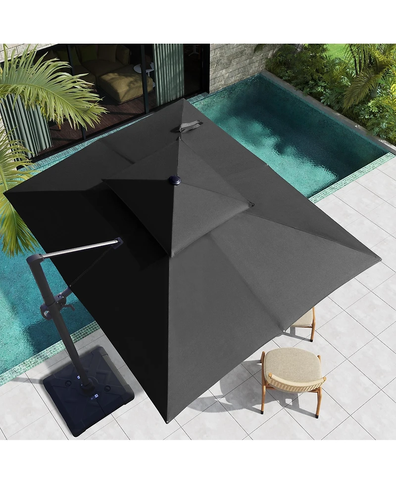 Pellebant Outdoor Patio Double Top 9x11FT Aluminum Cantilever Umbrella 360degree(s) Rotation