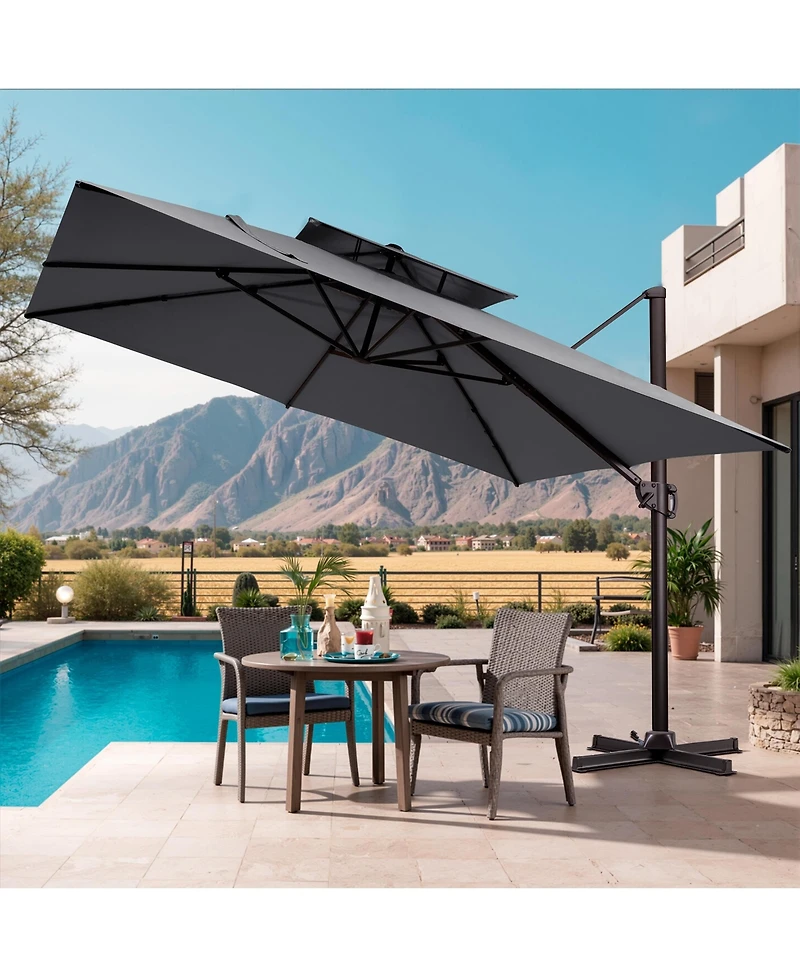 Pellebant Outdoor Patio Double Top 11x11Feet Square Aluminum Cantilever Umbrella