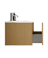Sillysis Floating Bathroom Vanity with Integrated Ceramic Sink and Push Open Drawer, Wall Mounted for Small