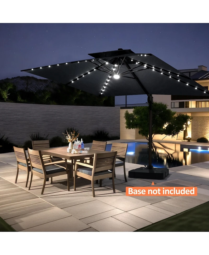 Pellebant Outdoor Patio Aluminum Double Canopy Led Solar Lights Cantilever Umbrella
