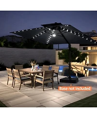 Pellebant Outdoor Patio Aluminum Double Canopy Led Solar Lights Cantilever Umbrella