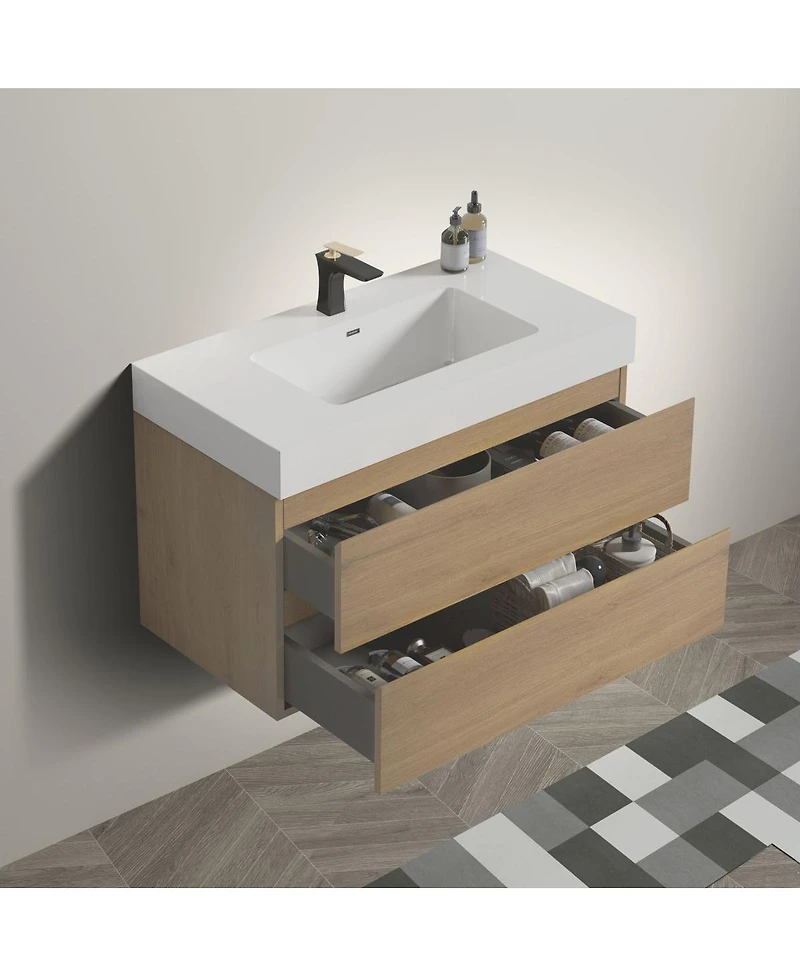 Sillysis Floating Bathroom Vanity with Double Soft Close Drawers, Handle-Free Design and Large Storage for Modern Bathrooms