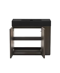 Sillysis Modern Bathroom Vanity with Quartz Sink, Soft-Close Doors, Open Shelf Storage, Winston Mid-Century Fluted Cabinet