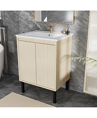 Sillysis 24" Bathroom Vanity with Sink, Floor Standing or Wall Mounted, Large Storage Waterproof Cabinet for Small