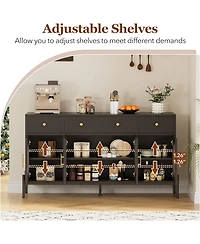 gaomon 62" Modern Sideboard Buffet Cabinet - Large Storage Console Table with Adjustable Shelves and 3 Drawers and 3 Glass Doors for Dining Room