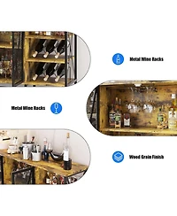 gaomon 55" Wine Bar Cabinet with Led Light, Modern Liquor Cabinet Station with Wine Rack and Mesh Door, Kitchen Sideboard Buffet Cabinet.