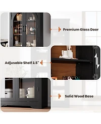gaomon Kitchen Pantry Cabinet - 70" Tall Storage Cabinet with 4 Arched Glass Doors and Adjustable Shelves