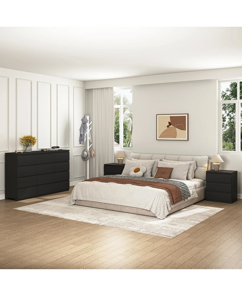 Flynama 8 Drawer Dresser Natural Wood Finish for Bedroom Living Room Rustic Style Storage