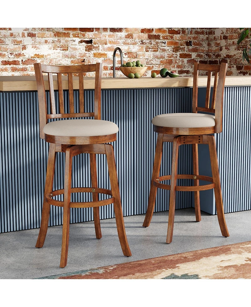 Gymax 30.5'' Swivel Barstools Set of 2 w/Backrest and Upholstered Seat Footrest for Pub