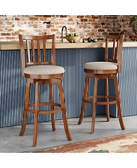 Gymax 30.5'' Swivel Barstools Set of 2 w/Backrest and Upholstered Seat Footrest for Pub