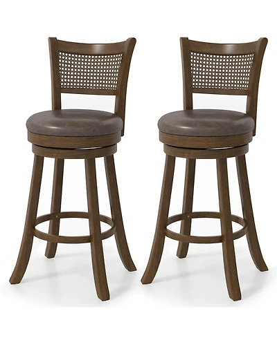 Sugift Swivel Counter Height Bar Stools Set of Two with Rattan Back