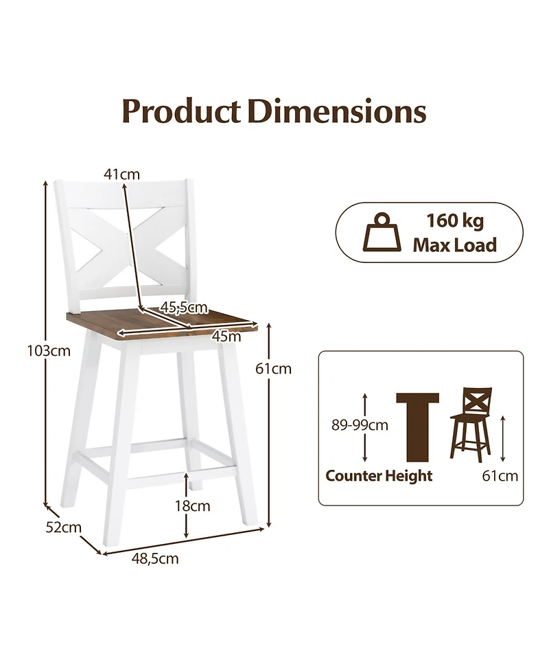 Sugift Rubberwood Swivel Bar Stools Set of Two with Backrest
