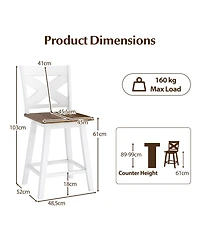 Sugift Rubberwood Swivel Bar Stools Set of Two with Backrest