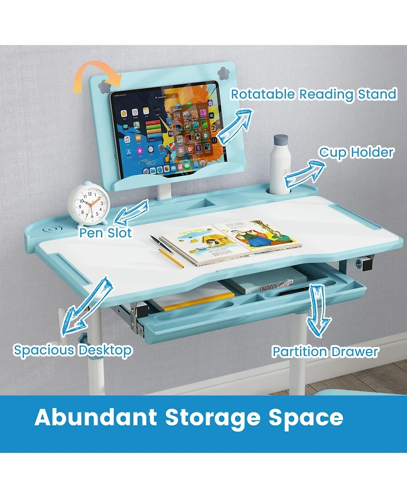 Slickblue Children's Study Desk Chair Set with Tilt Desktop and Book Stand