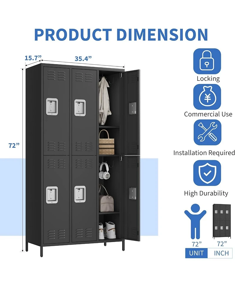 gaomon 6 Doors Employee Lockers for Office, Lockable Employees Metal Locker With Door, Industrial Storage Lockers for Home