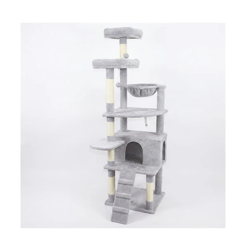 Zeus and Ruta 71 Inch Tall Multi Level Cat Tree with Hammocks and Cat Cave Scratching Posts Plush Tower for Multiple Cats
