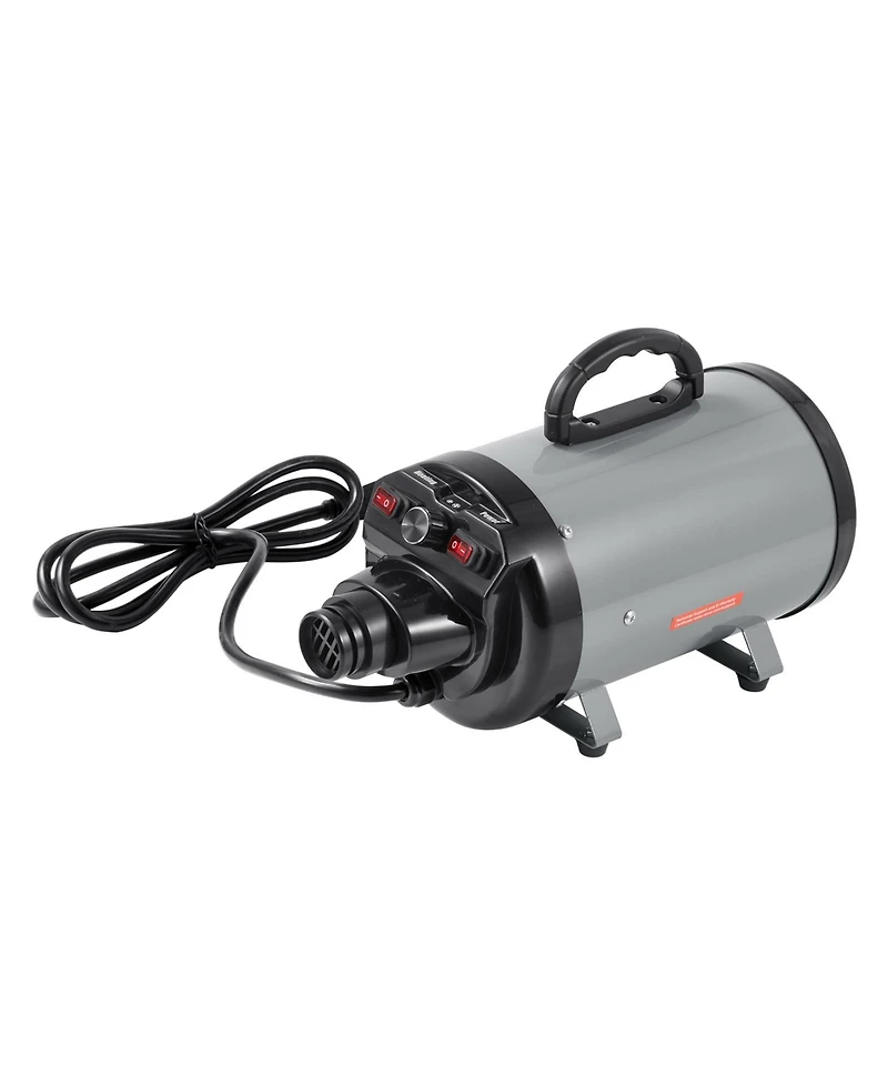 Zeus and Ruta 2800W Cat Dryer with Adjustable Speed and Temperature Control 4 Nozzles Extendable Hose Grey Black Pet Grooming