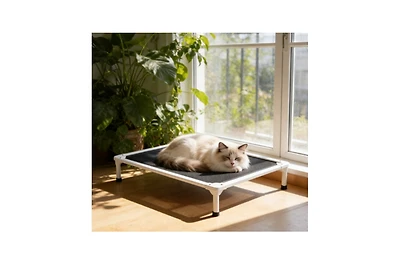 Zeus and Ruta Elevated Cat Bed with Teslin Mesh Large Portable Raised Pet Cot Durable Breathable Furniture for Indoor Outdoor