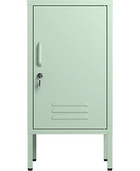 gaomon lockable metal nightstand with 2 adjustable shelves, modern side table storage cabinet and door for bedroom or living room.