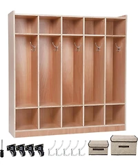 gaomon 5-Section Glazed Coat Locker Storage Cabinet, 5 Large Cubbies with Hooks And 10 Small Cubbies, Classroom Coat Locker with 4 Hidden