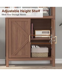gaomon 71 inch Tall Bookshelf 5Tier Bookcase Barn Doors and Adjustable Shelves, Wood Farmhouse Book Case with Storage Cabinet, Freestanding Book Shelf