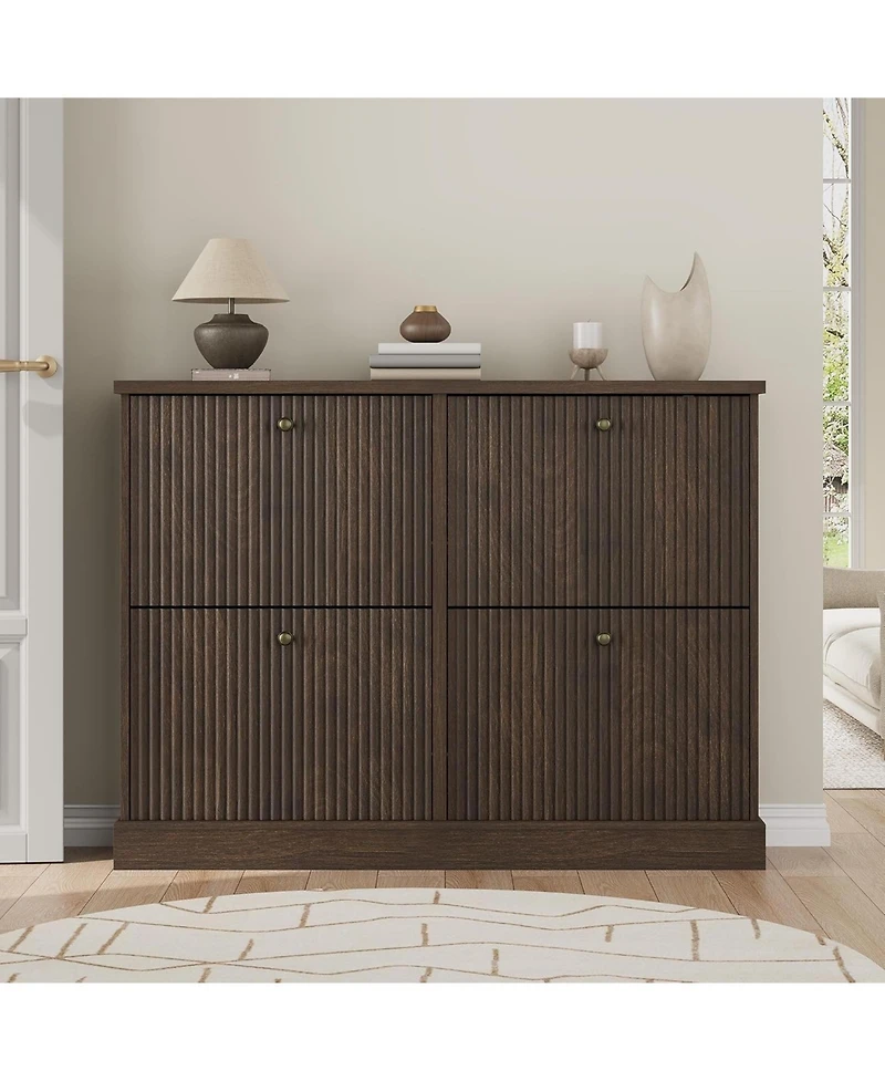gaomon Fluted Shoe Cabinet with 4 Flip Drawers, Adjustable Removable Shelves, Freestanding Slim Shoe Organizer