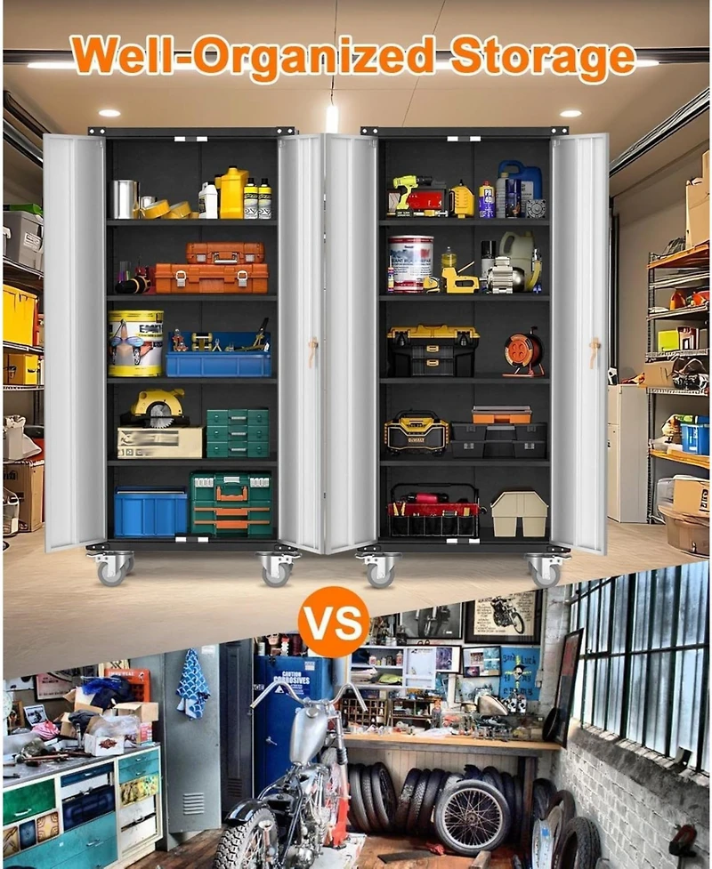 gaomon Metal Storage Cabinet 72" H with Wheels, Steel Tool Cabinet with Lock and 4 Adjustable Shelves and Lockable Rolling,Storage Organization