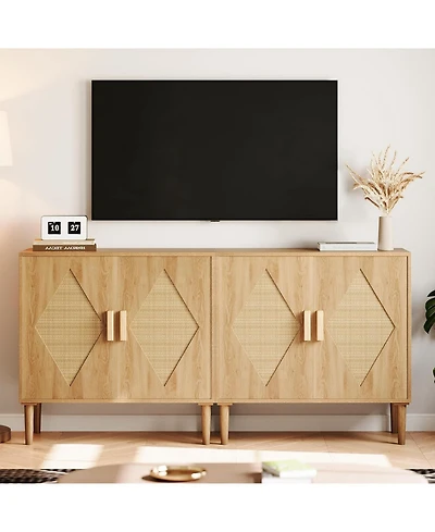 gaomon Two-Piece Dining Sideboard with Storage, Rattan Decorative Double Door Storage Cabinets, Sideboards and Decorative Cabins for Living/Dining