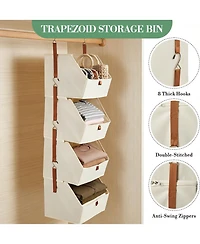 Gaomon 4 tier hanging closet organizer with non woven fabric shelves and collapsible baskets-space saving storage for bedroom, dorm, or Rv.