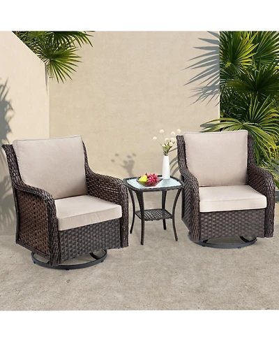 gaomon Outdoor Swivel Wicker Glider Patio Chairs with Table Set, 3Pcss Bistro Set 4"Thick Cushions and Coffee