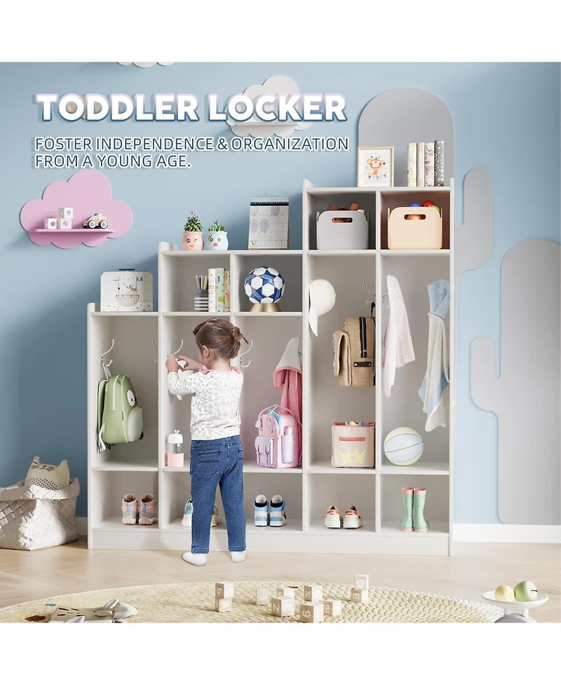 gaomon 5-Section Classroom Coat Locker with 9 Cubbies, Daycare Cubby Storage Organizer with 10 Hooks for Home, School, Nursery, Kindergarten