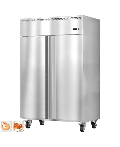 gaomon 48"W Commercial Freezer 36 Cu.ft Stainless Steel Reach-in Solid Door Upright Fan Cooling 2 Door 2 Section Freezer for Restaurant, Bar, Shop