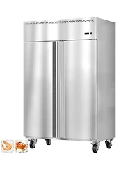 gaomon 48"W Commercial Freezer 36 Cu.ft Stainless Steel Reach-in Solid Door Upright Fan Cooling 2 Door 2 Section Freezer for Restaurant, Bar, Shop