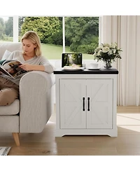 gaomon Farmhouse End Table with Charging Station - Rustic Nightstand with 2 Outlets & 2 Usb Ports, Adjustable Shelves Storage Cabinet